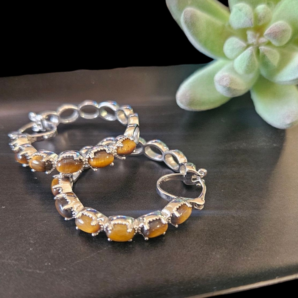 Tigers Eye Hoop Earrings